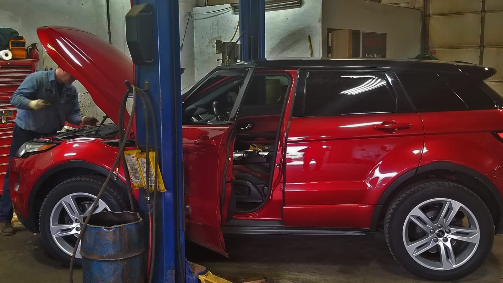 A vehicle in the service bay at Waterford European